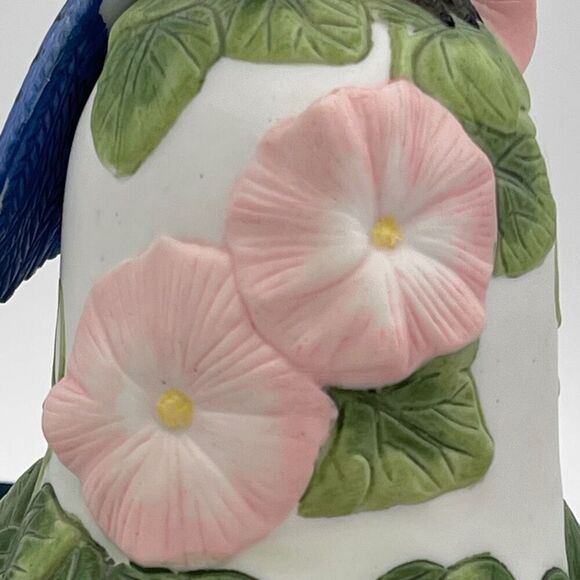 AVON Bisque Porcelain Bird Morning Glory Flower Bell 2001 Collectible Blue Jay - Picture 12 of 16